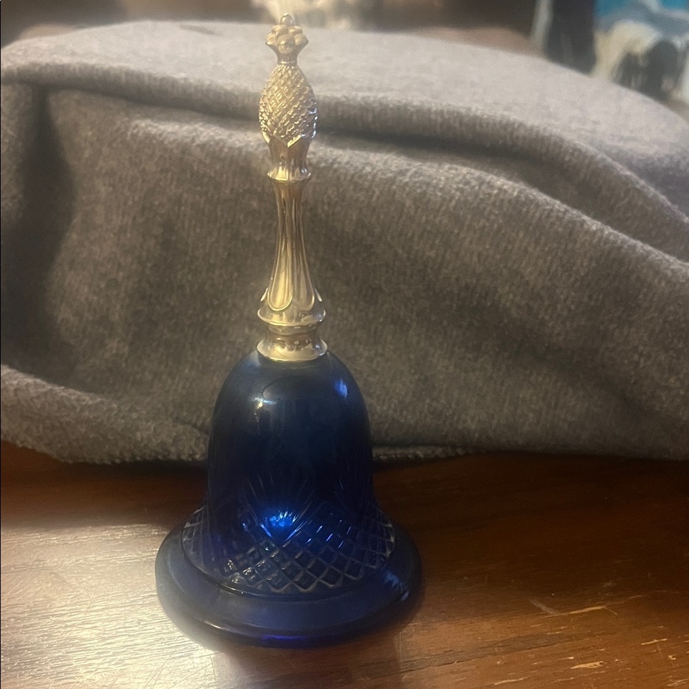 Elegant Blue Glass Bell with Silver Handle